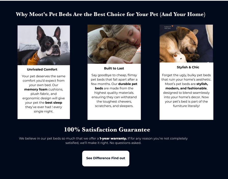 Wireframe showing proper spacing and visual hierarchy on landing page